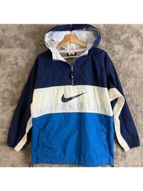 Vintage 90s Nike Track Jacket Anorak Pullover 1/4 Zip Blue White Colorblock L